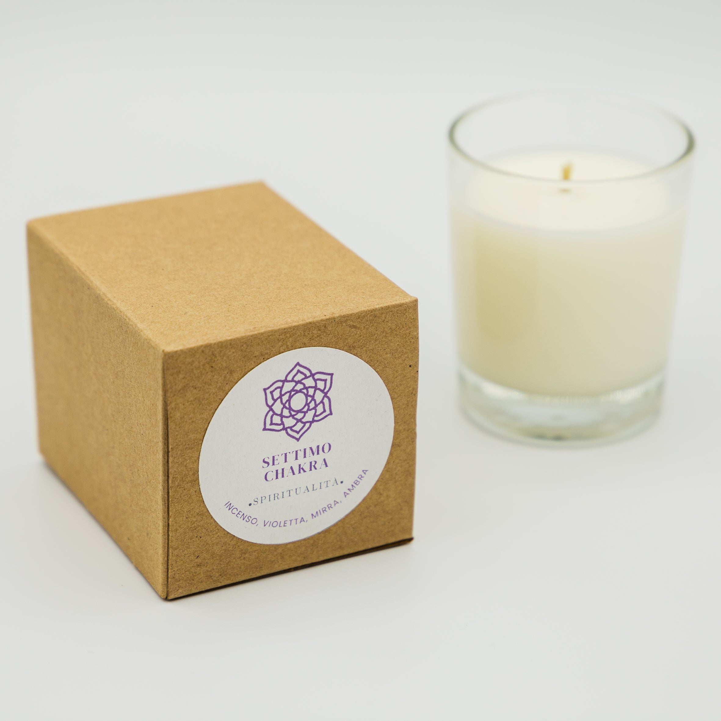 Candela Spiritualità Settimo Chakra - Incenso, Violetta, Mirra e Ambra