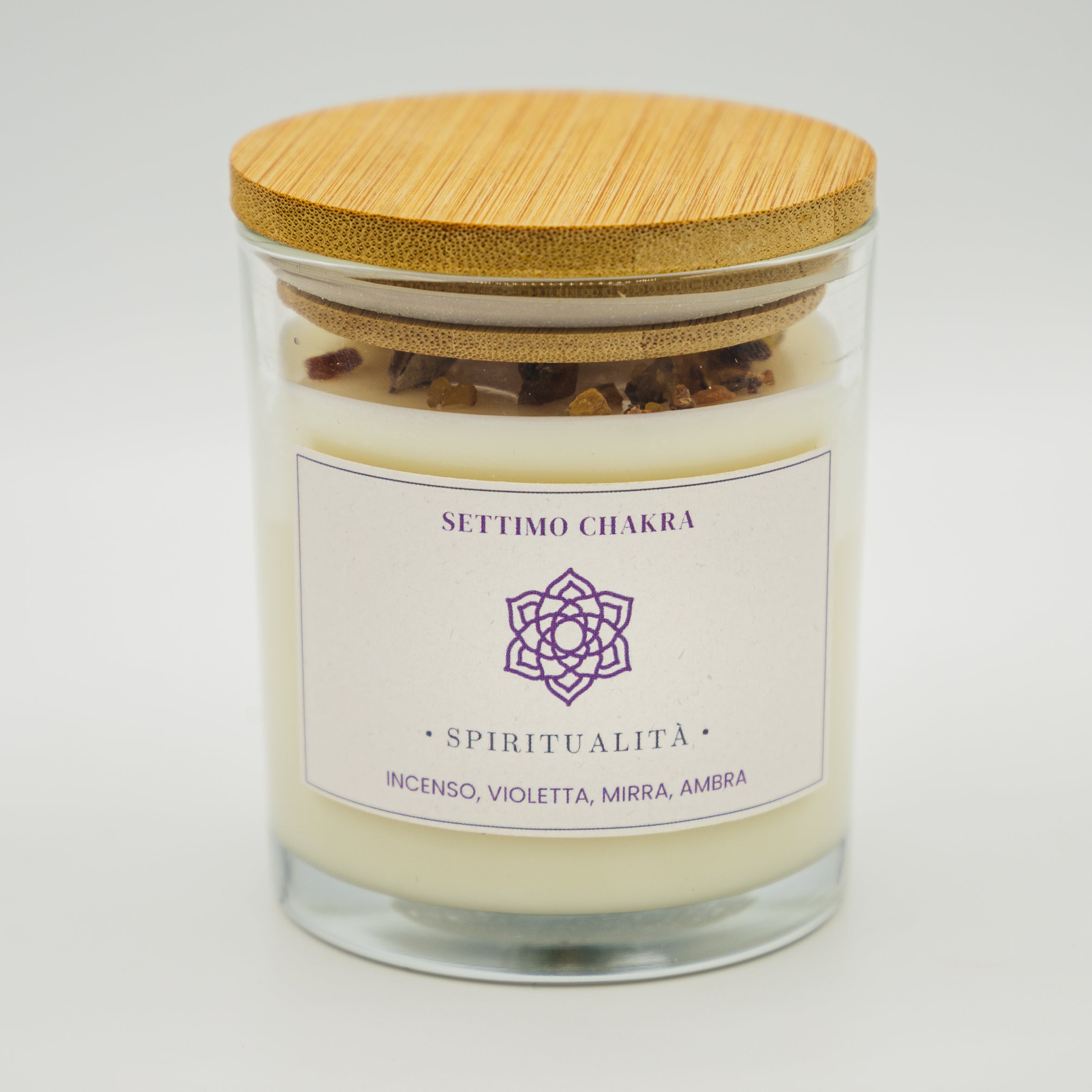 Candela Spiritualità Settimo Chakra - Incenso, Violetta, Mirra e Ambra
