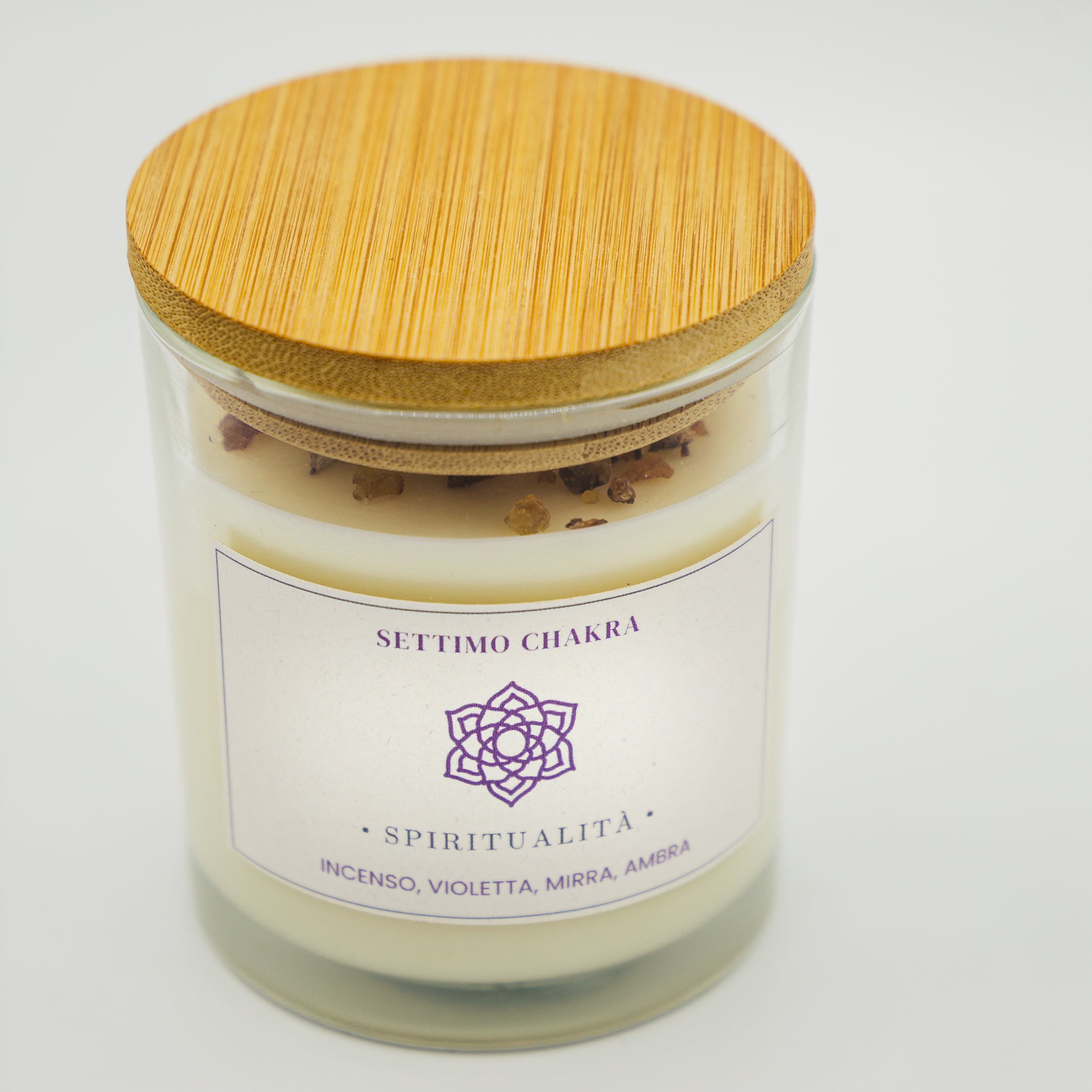 Candela Spiritualità Settimo Chakra - Incenso, Violetta, Mirra e Ambra