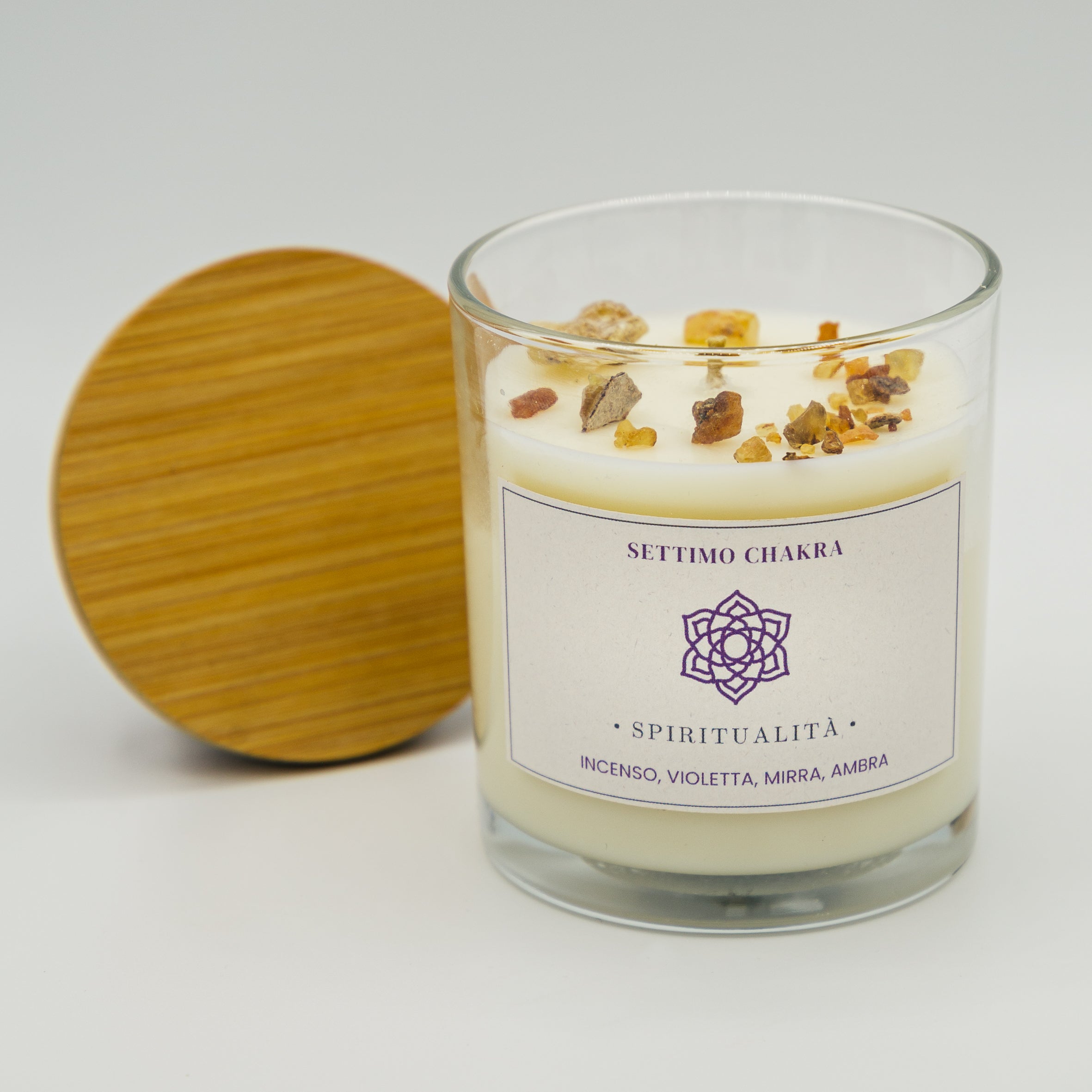 Candela Spiritualità Settimo Chakra - Incenso, Violetta, Mirra e Ambra