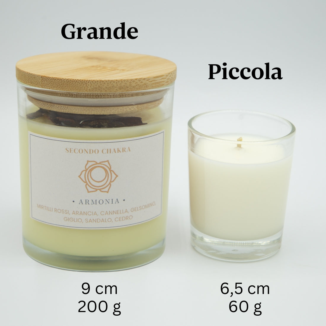 Candele armonia secondo chakra, grande e piccola, per meditazione e benessere personale