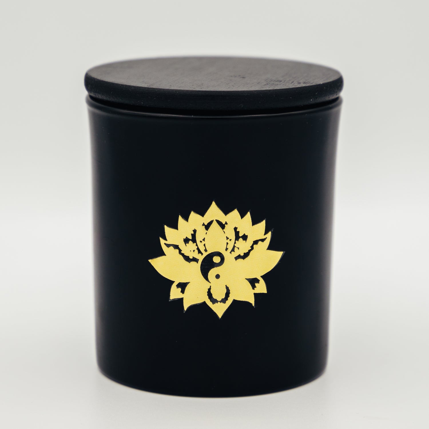 Candela con cristalli nera con decorazione di lotus dorato ideale per l&