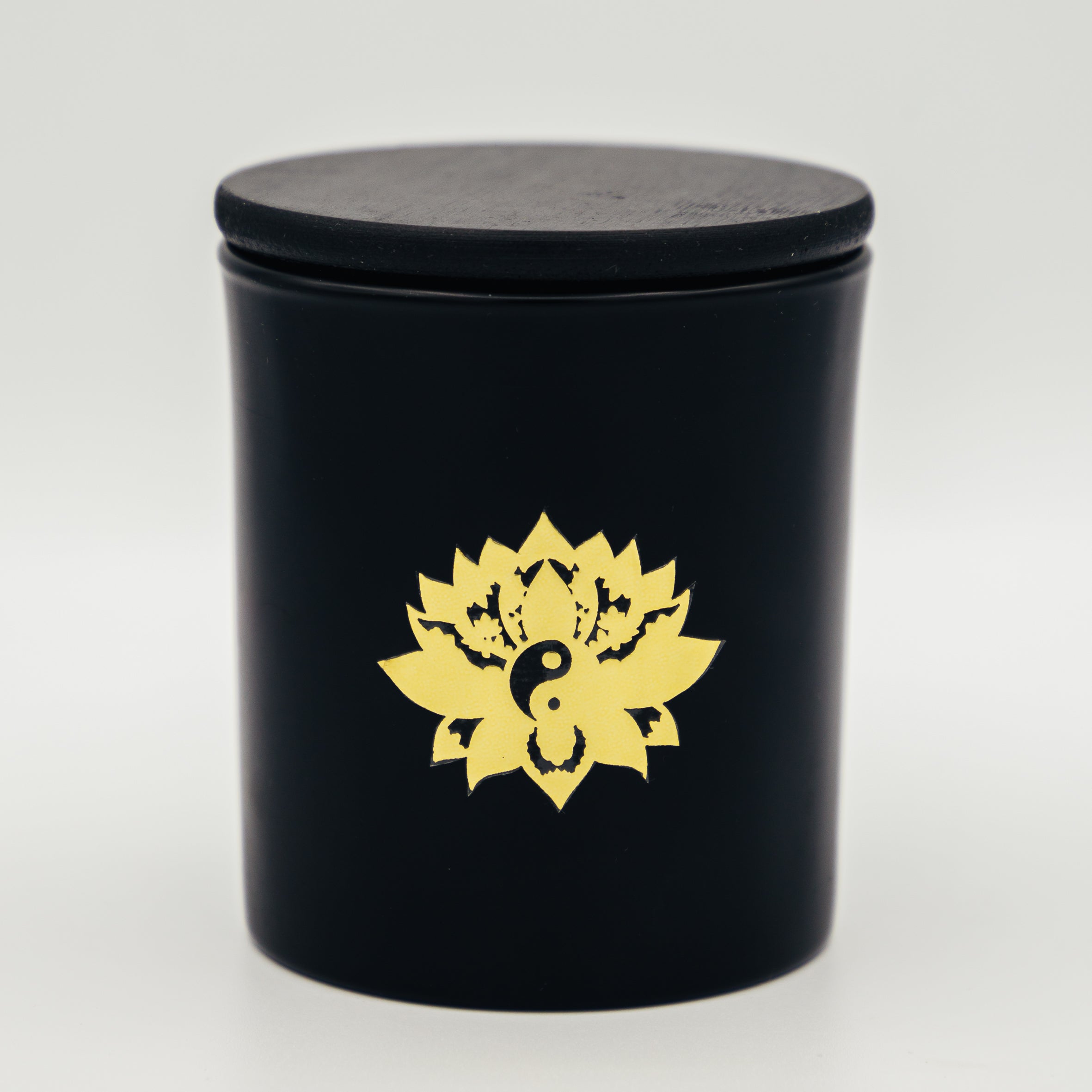 Candela con cristalli nera con decorazione di lotus dorato ideale per l&