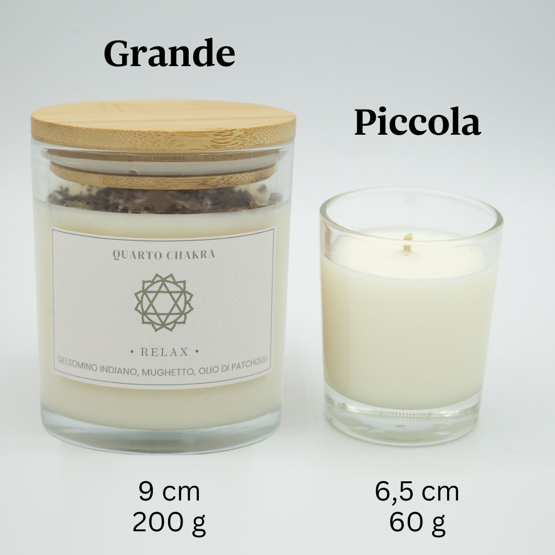Candele di Shop Zen, grande e piccola, candela relax quarto chakra con aromi naturali