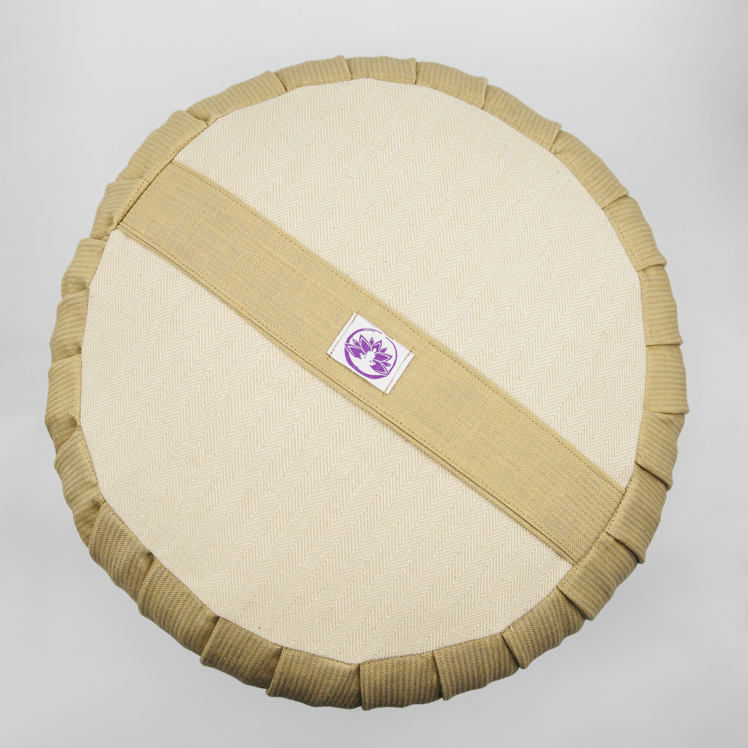 Cuscino zafu classici naturale chiaro con dettagli in tessuto per supporto lombare e comfort