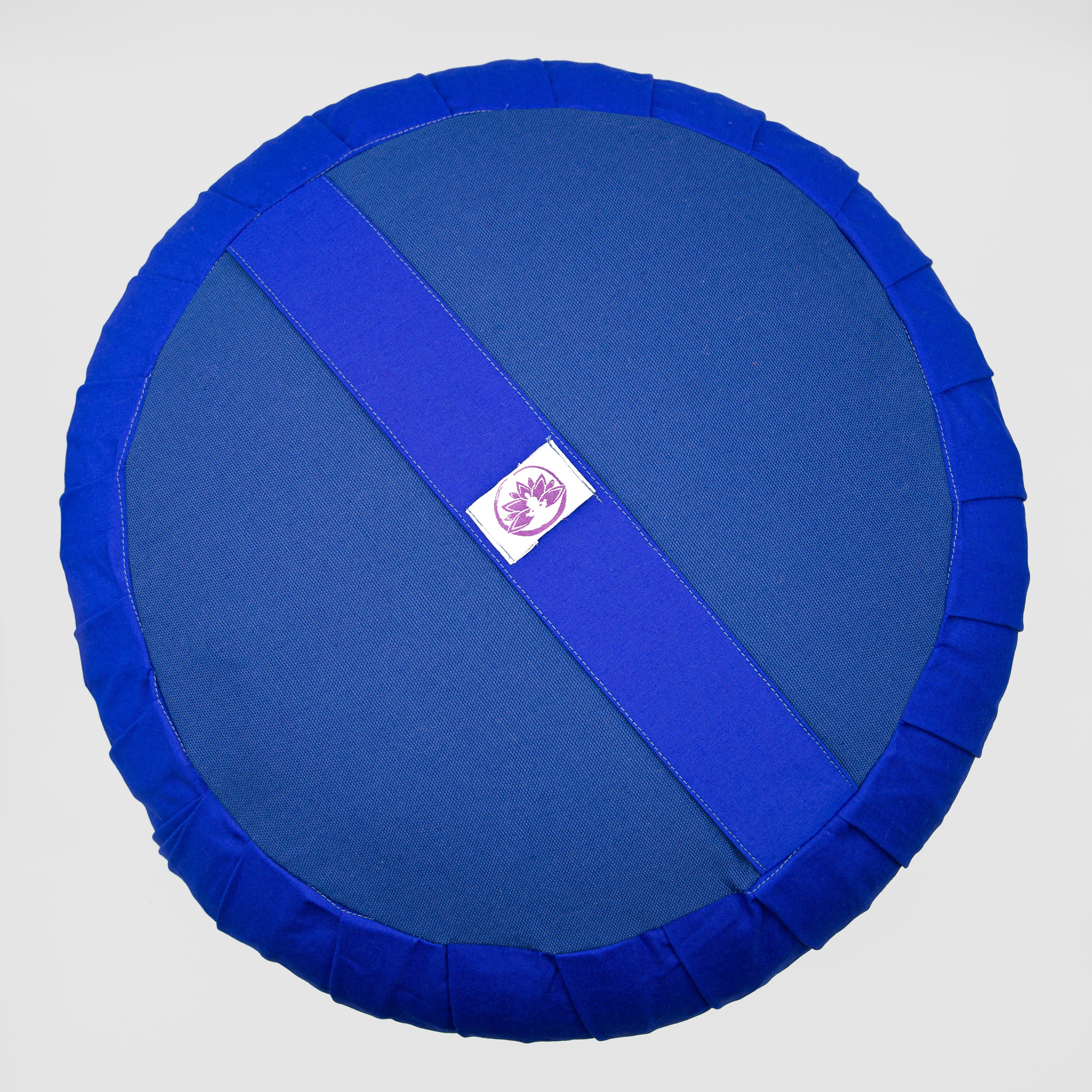 Cuscino zafu classico blu per supporto lombare e comfort durante la meditazione