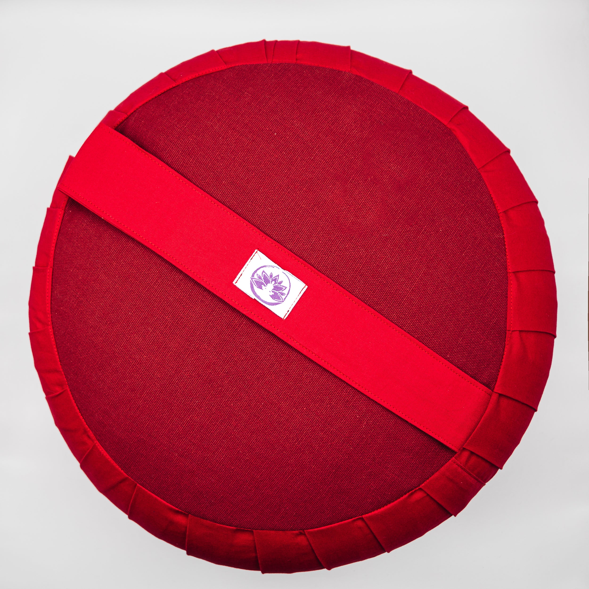 Cuscino Zafu Classico rosso con cintura di supporto per meditazione e comfort lombare