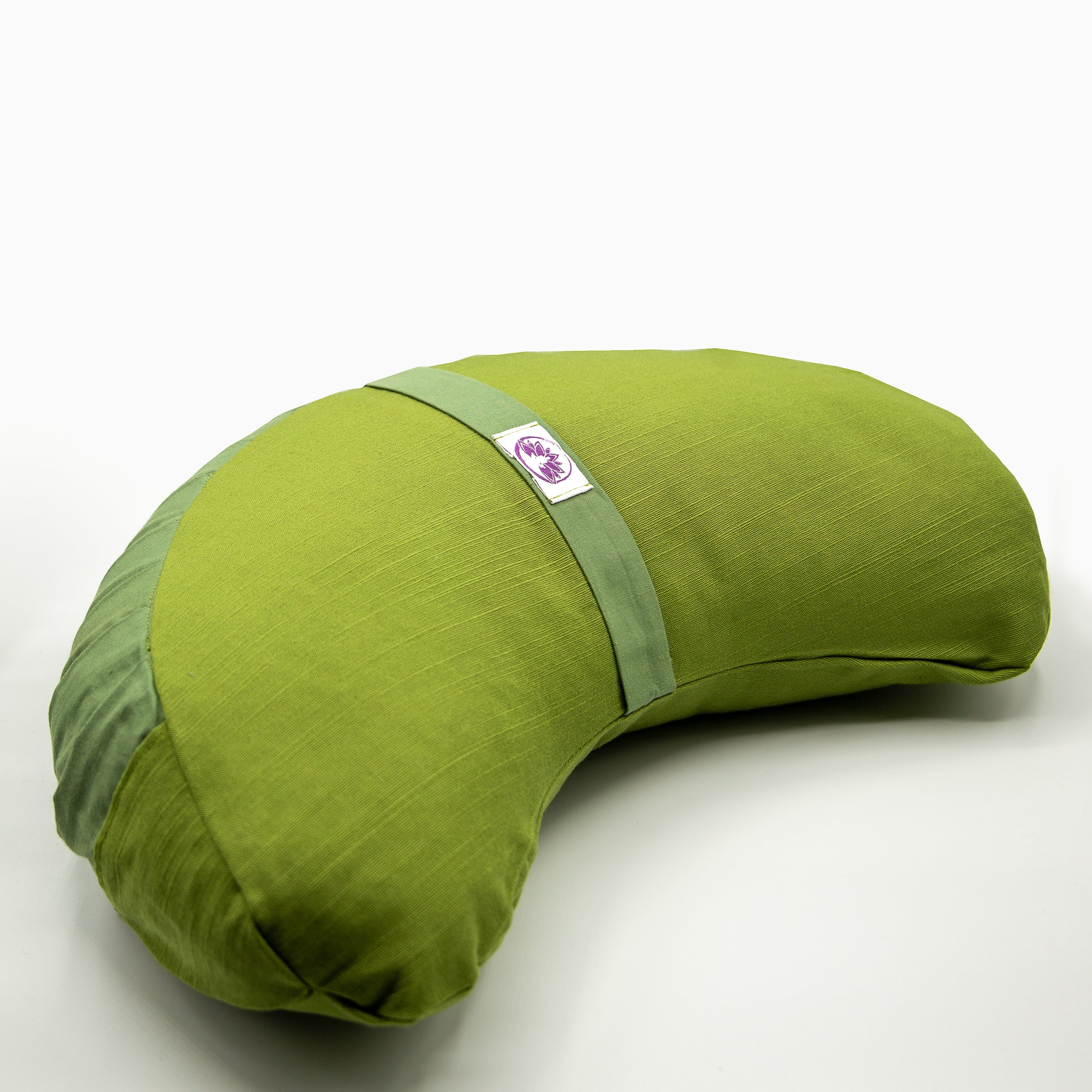 Cuscino Zafu a Mezzaluna verde perfetto per supporto lombare durante lo yoga e la meditazione