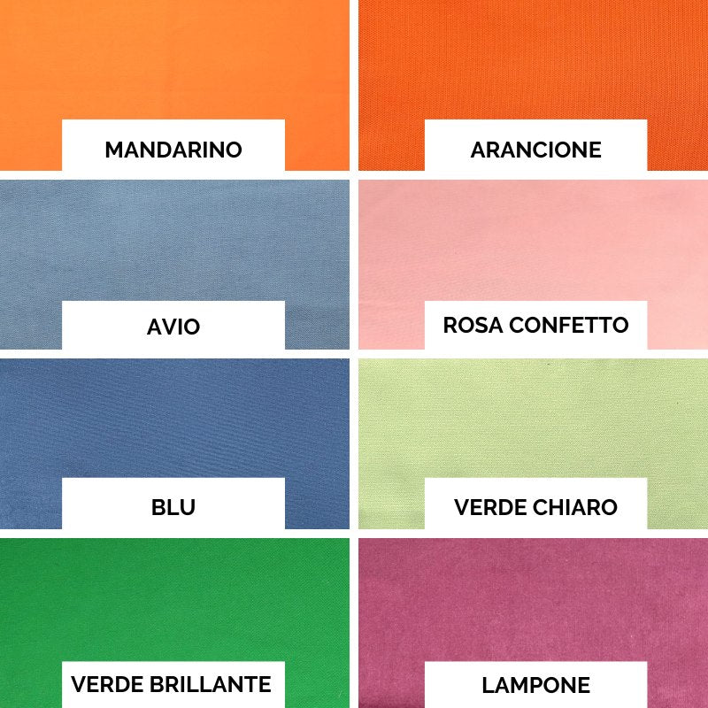 Fodere di diversi colori per cuscino occhi personalizzata, inclusi mandarino, blu e rosa confetto.