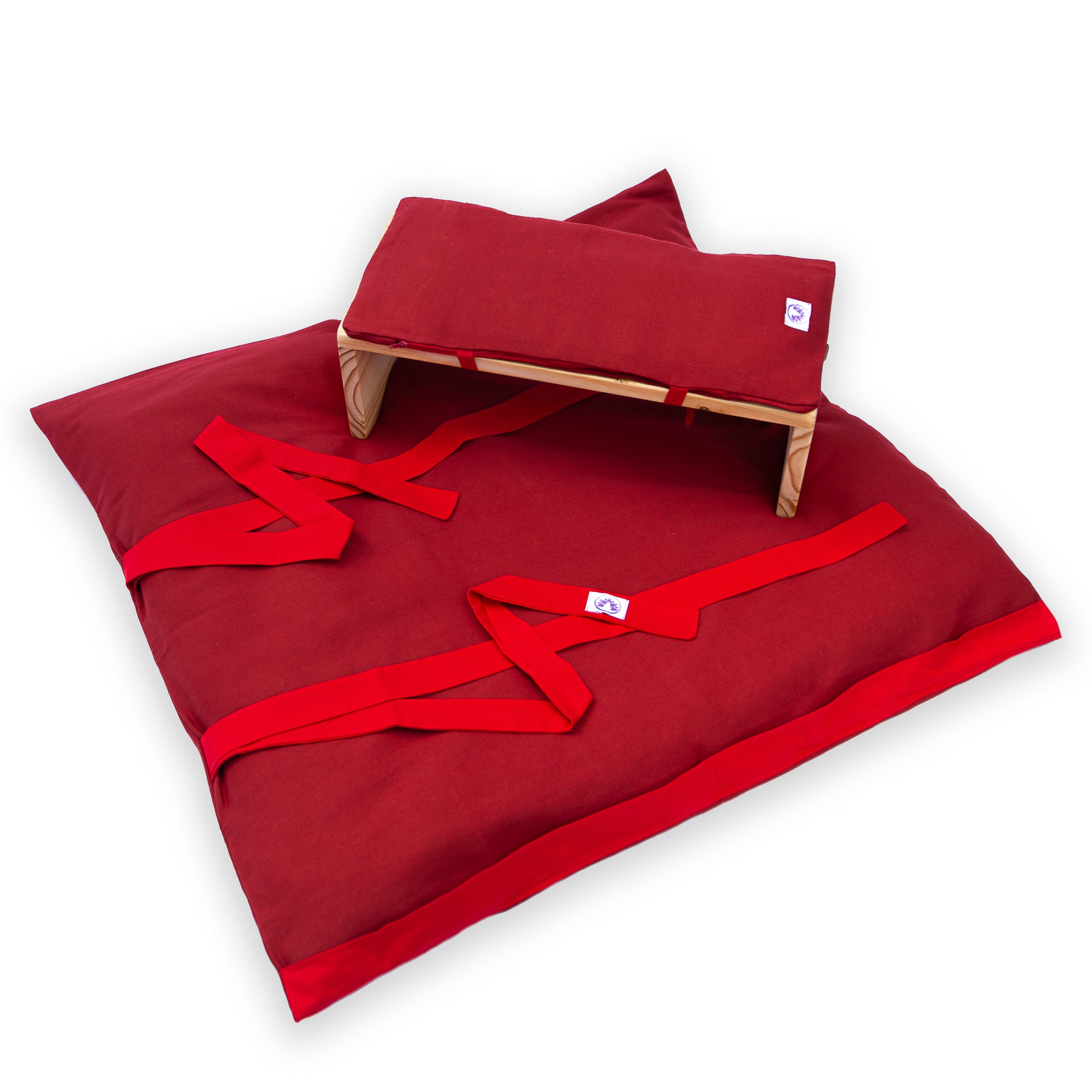 Set meditazione con sgabello cotone rosso, comprensivo di cuscini imbottiti per una pratica confortevole