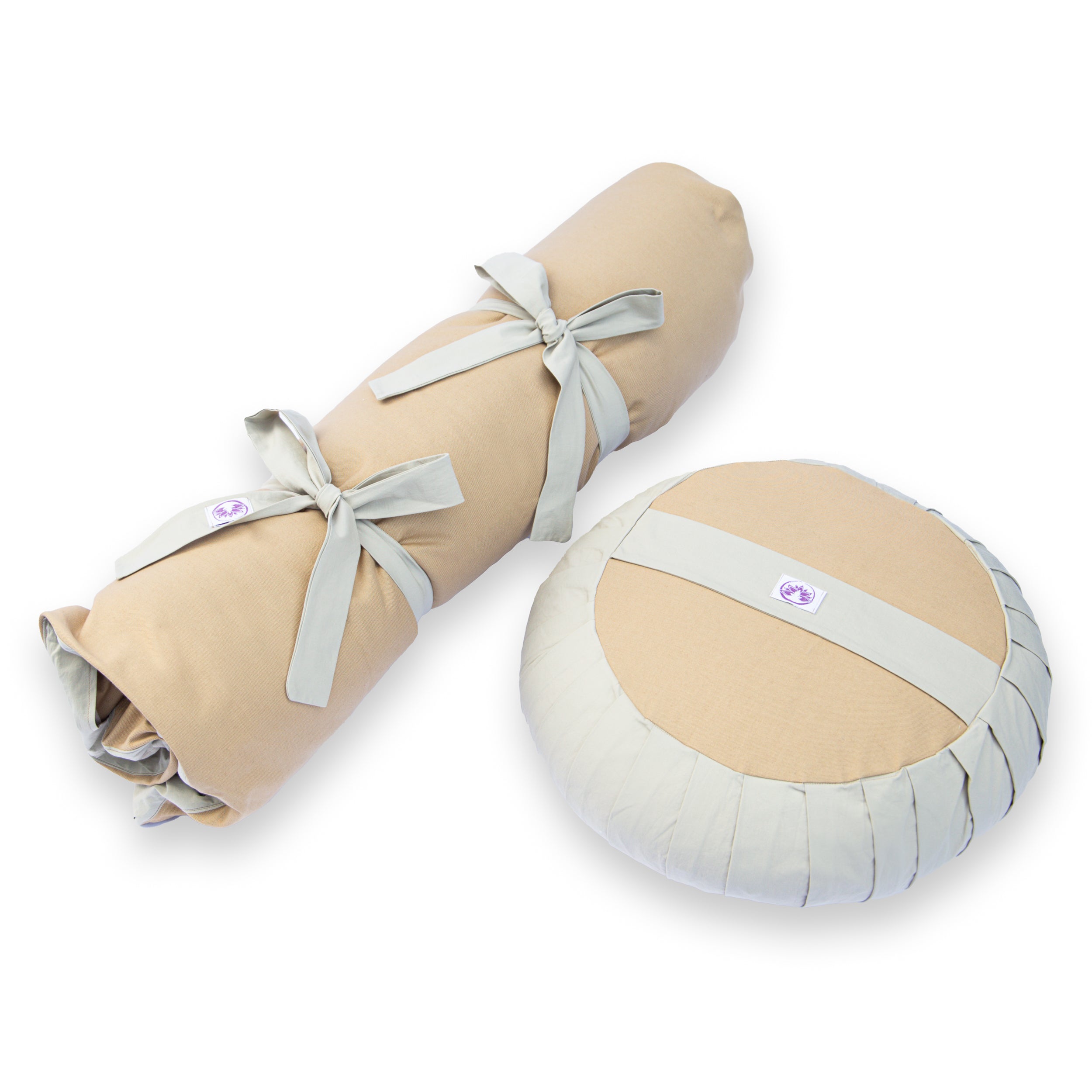 Set meditazione con zafu classico cotone naturale chiaro, include cuscini per supporto lombari e schiena