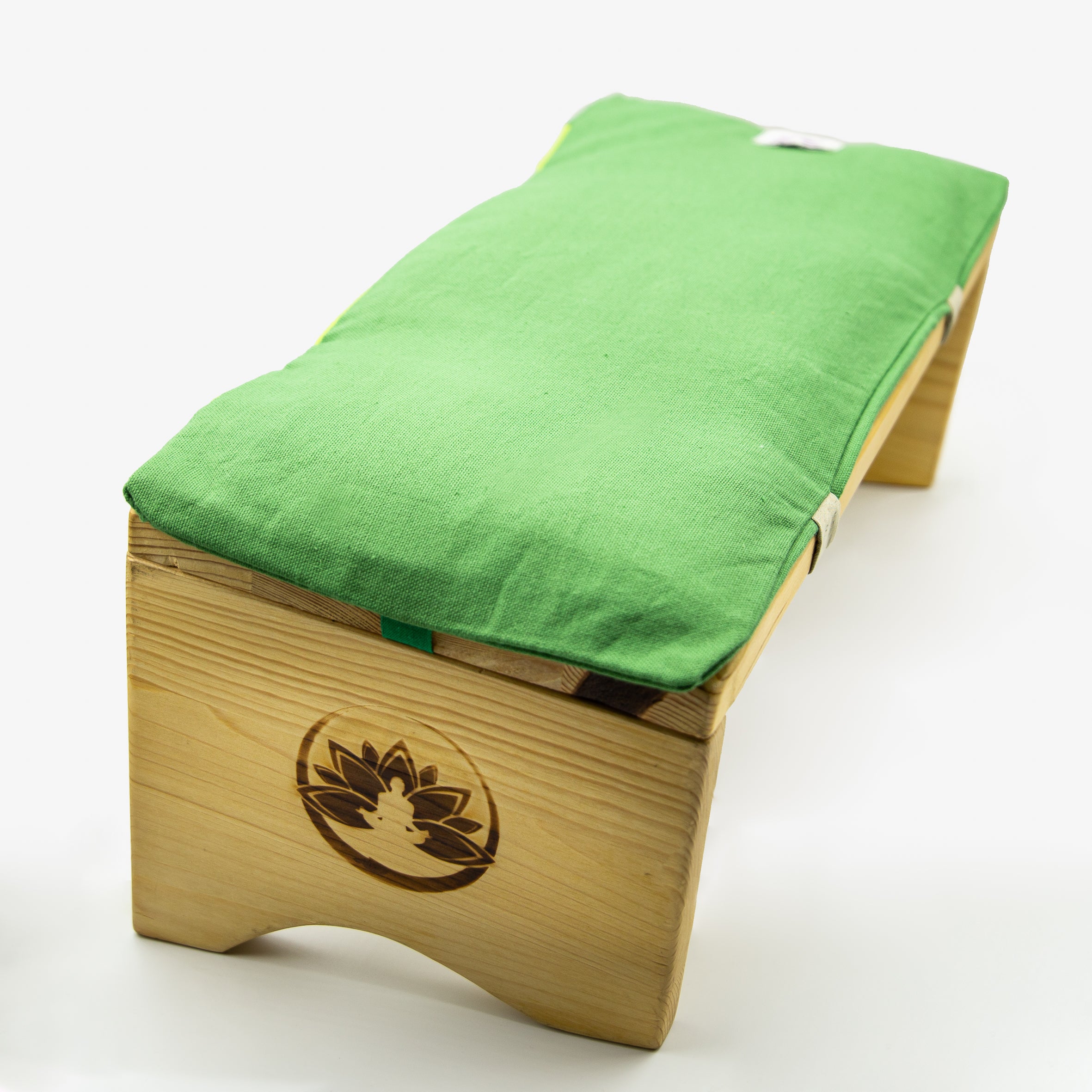 Sgabello meditazione Shop Zen in legno con cuscino verde per comodità durante le pratiche meditative