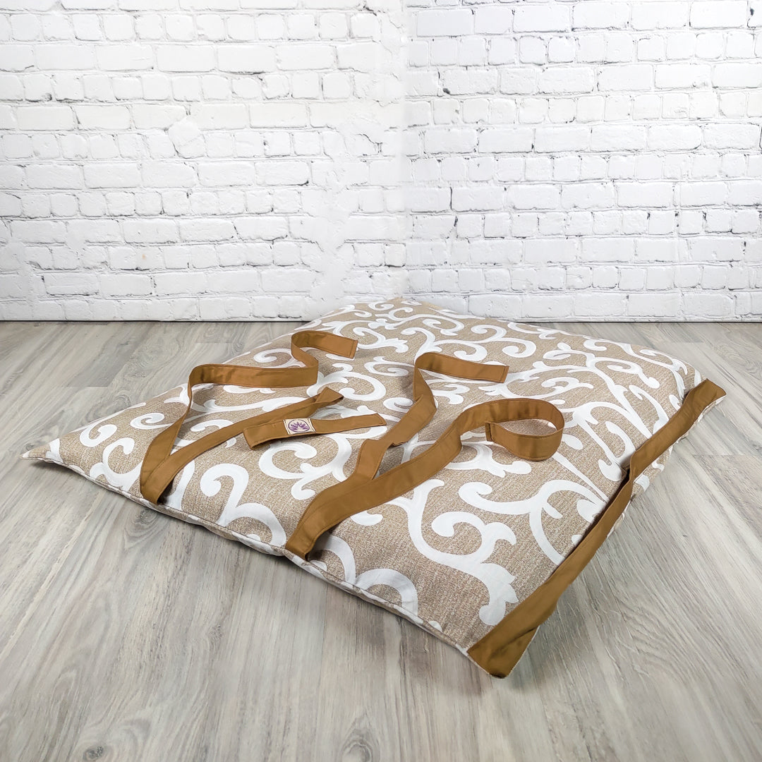 Cuscino di supporto lombare Tappetino zabuton Oshun con motivo elegante in bianco e marrone