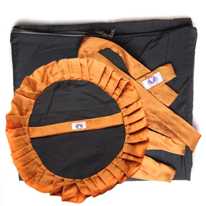 Fodere su misura set meditazione in tessuto grigio e arancione, perfette per la meditazione