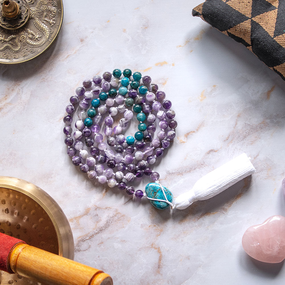japa mala in ametista e apatite
