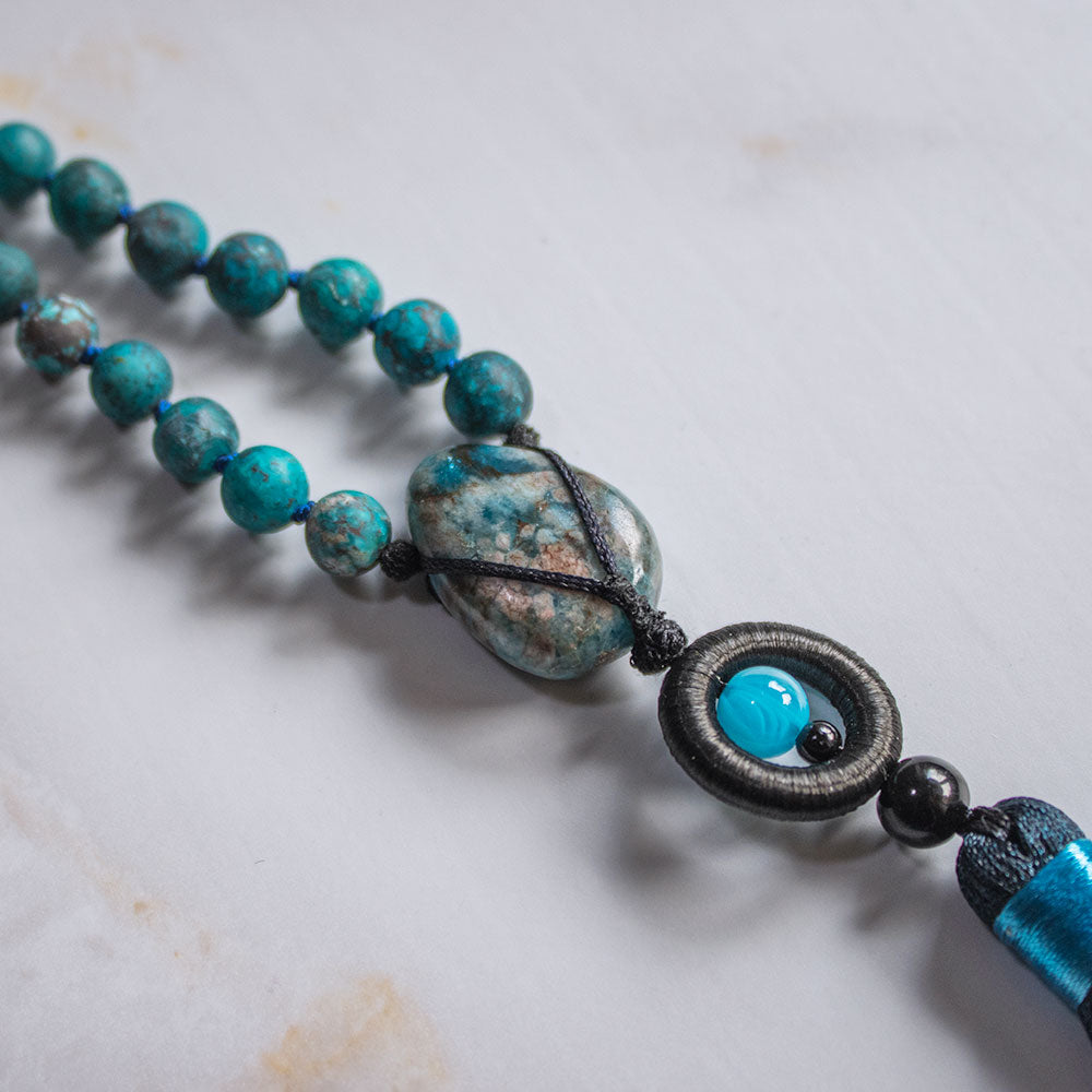 Mala 108 grani "Io Comunico" in Apatite e Howlite Turchese