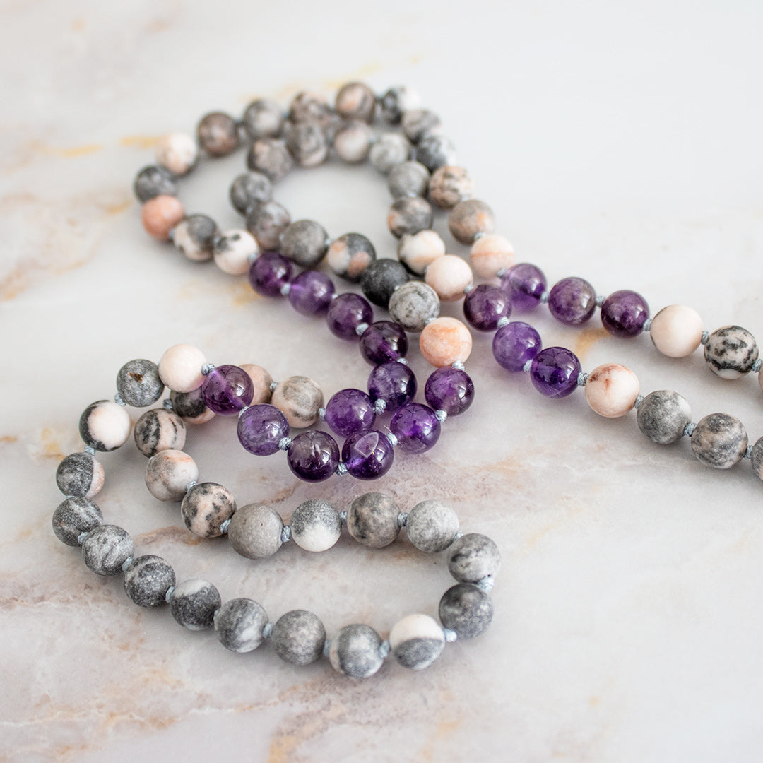 Collane mala ciaroite artistiche con perle di ametista e altre pietre preziose per un look elegante