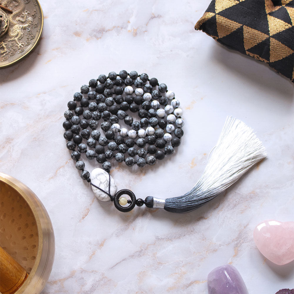 collana mala ossidiana e howlite