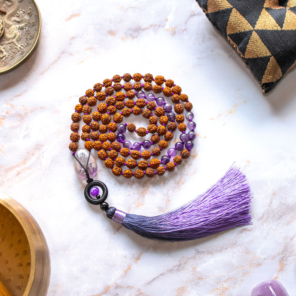 mala rudraksha ametista