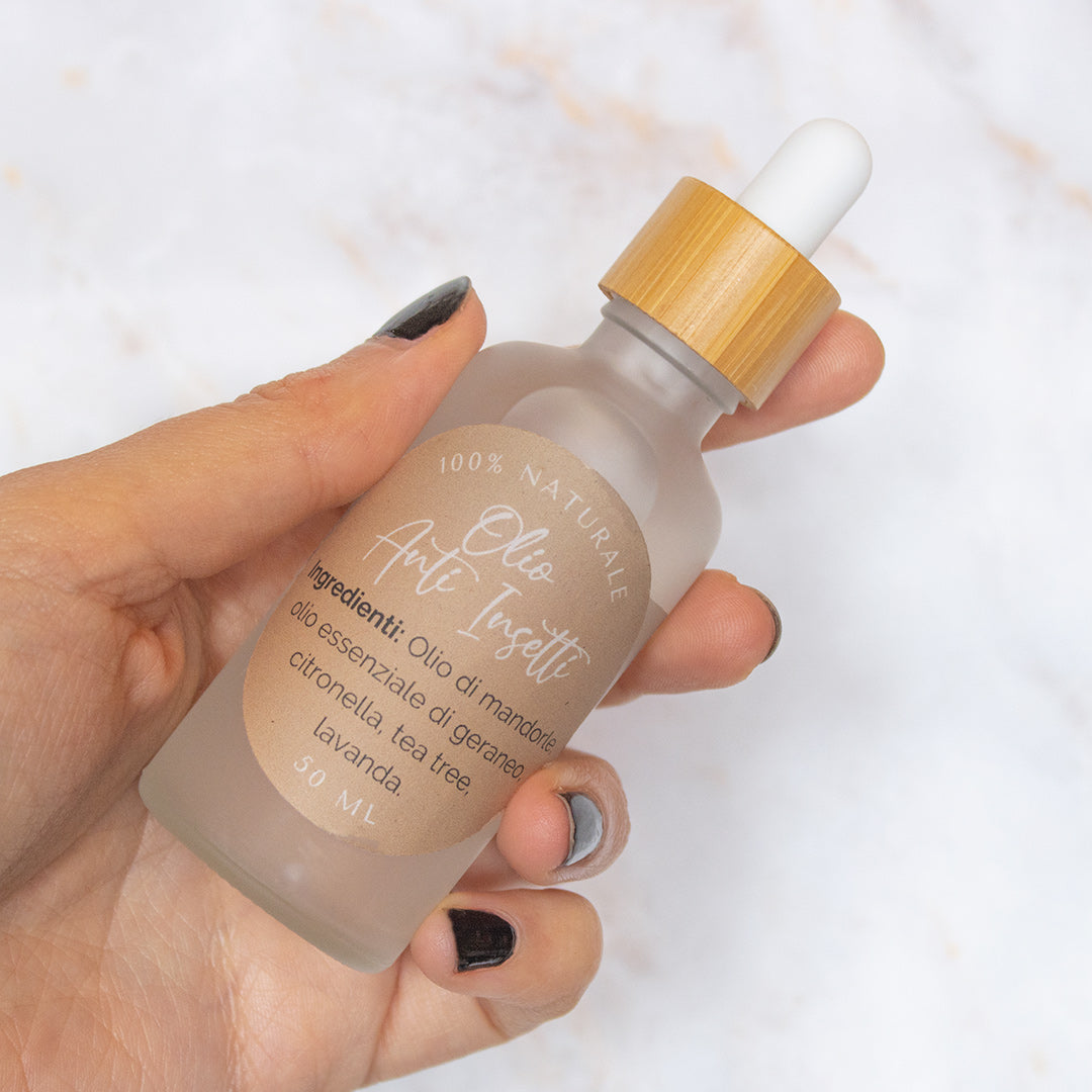 Olio naturale anti insetti in bottiglia con contagocce, 100% naturale e con ingredienti essenziali