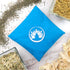 Cuscino profumatore ambiente quinto chakra in tessuto blu decorato con logo zen