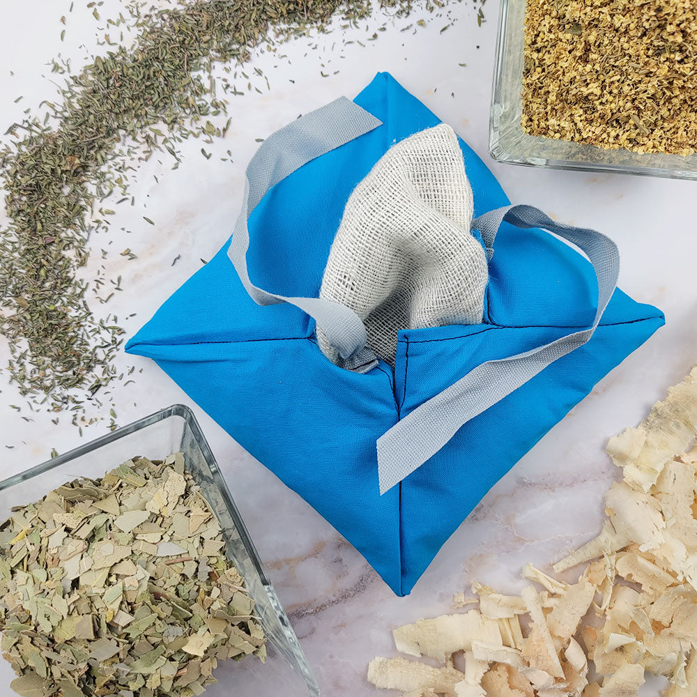 Profumatore ambiente quinto chakra in tessuto blu con erbe aromatiche per aromatizzare la casa