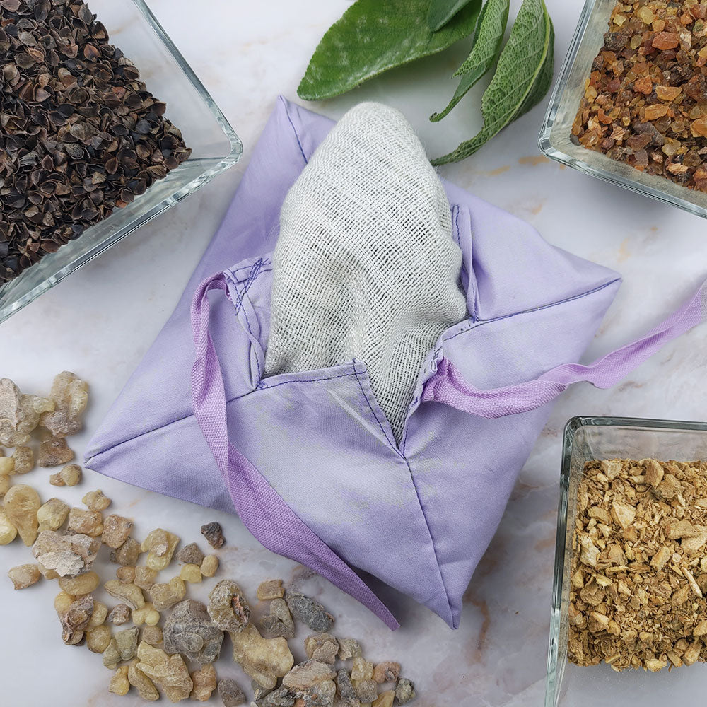 Profumatore ambiente settimo chakra con sacchetto decorativo e ingredienti naturali rilassanti