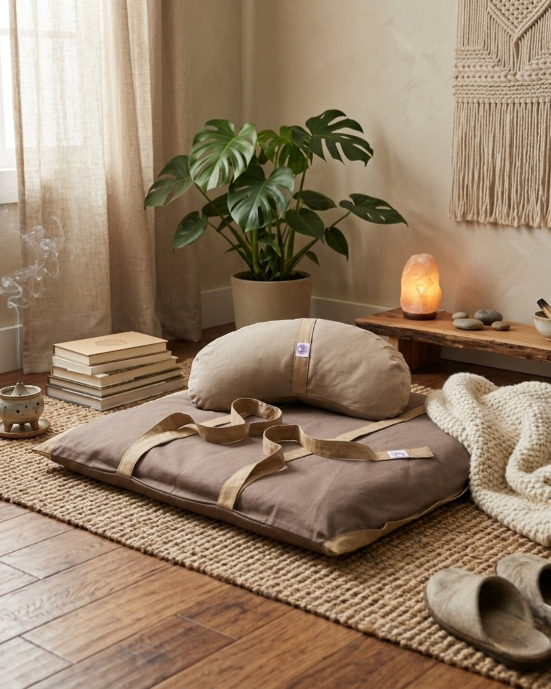 Set Meditazione con Zafu a Mezzaluna - Cotone Naturale Scuro