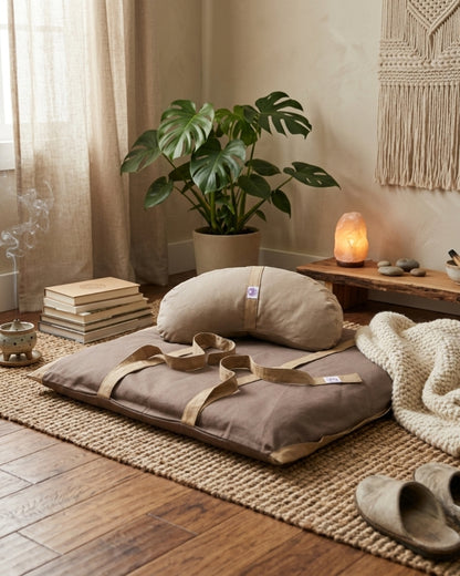 Set Meditazione con Zafu a Mezzaluna - Cotone Naturale Scuro