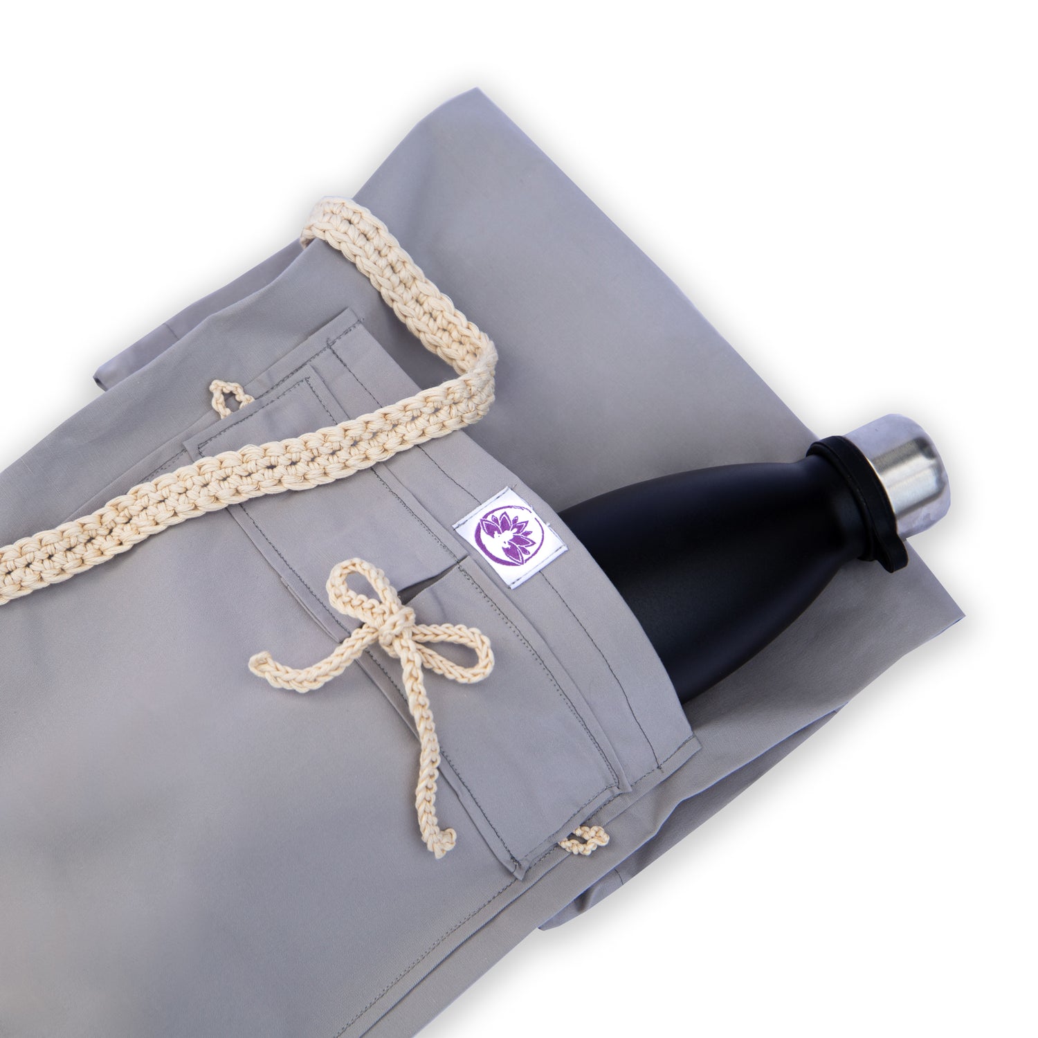 Borsa porta tappetino yoga grigia con tasca per bottiglia d&