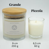 Candele Espressione Quinto Chakra in due dimensioni con menta peperita e foglie di eucalipto