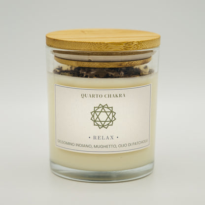 Candela 7 chakra Quarto Chakra Relax con gelsomino indiano e olio di patchouli