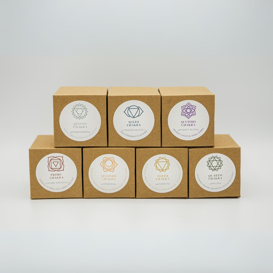 Set di candele 7 chakra in confezione elegante per pratiche spirituali e rilassamento