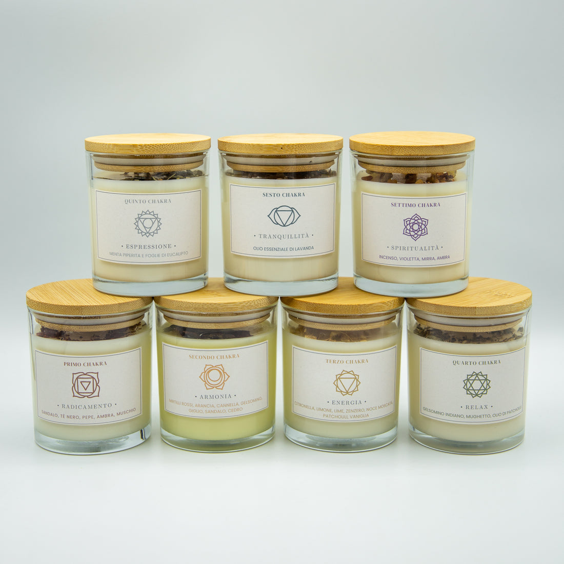 Set di candele 7 chakra con aromi naturali per equilibrio energetico e meditazione