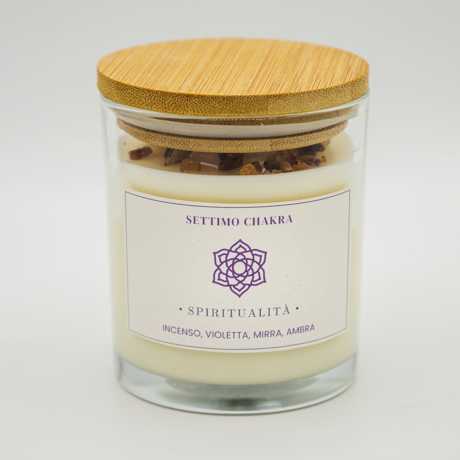 Candele 7 chakra in vetro con tappo di legno, profumo di incenso e ambra per meditazione