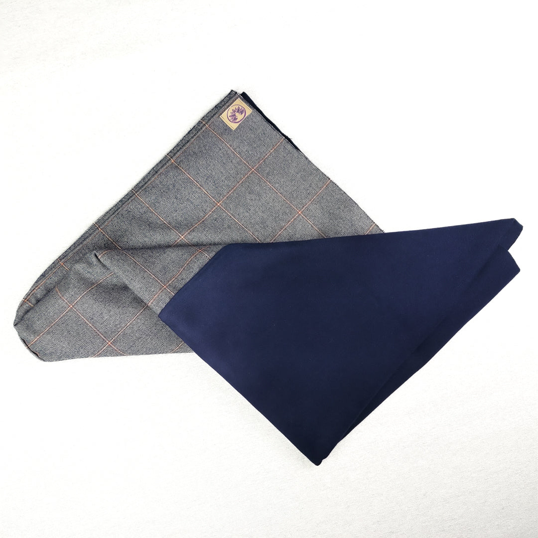 Coperta da yoga in pura lana blu con bordo Principe di Galles