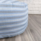 Cuscino zafu a ruota turiya in tessuto a righe blu per supporto lombare e comfort durante la meditazione