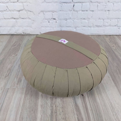 Cuscino zafu meditazione rotondo in colori neutri ideale per il supporto lombare durante la meditazione