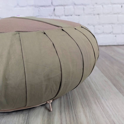 Cuscino zafu meditazione verde oliva, ideale per comfort e supporto durante la meditazione