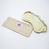 Mascherina balsamica per occhi in tessuto giallo con fascia regolabile e copertura beige