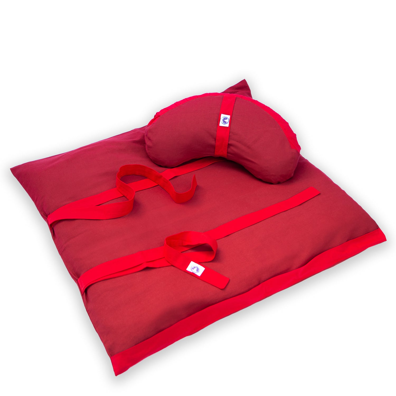 Set da meditazione monocromatico rosso con zafu a mezzaluna