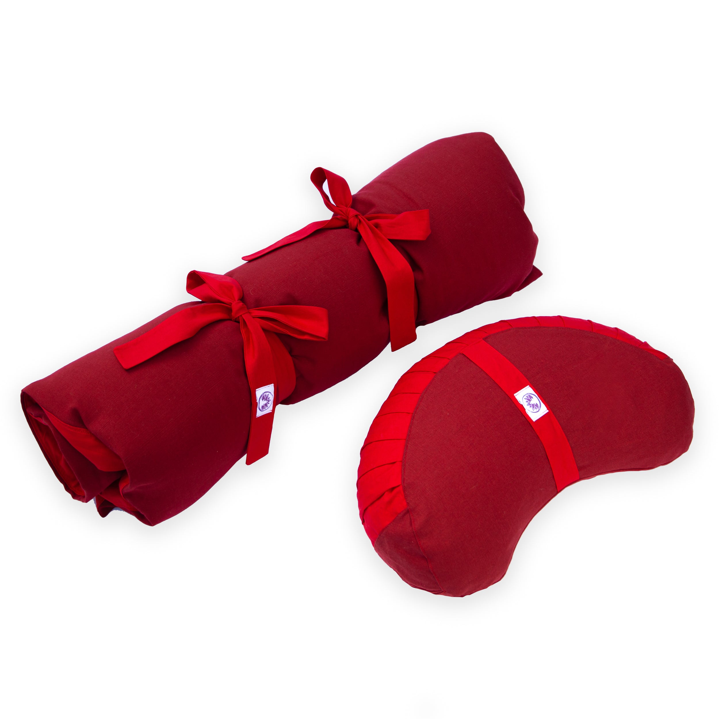 Set da meditazione monocromatico rosso con zafu a mezzaluna