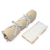 Set meditazione con sgabello cotone naturale chiaro, include una panchetta imbottita arrotolata e un cuscino