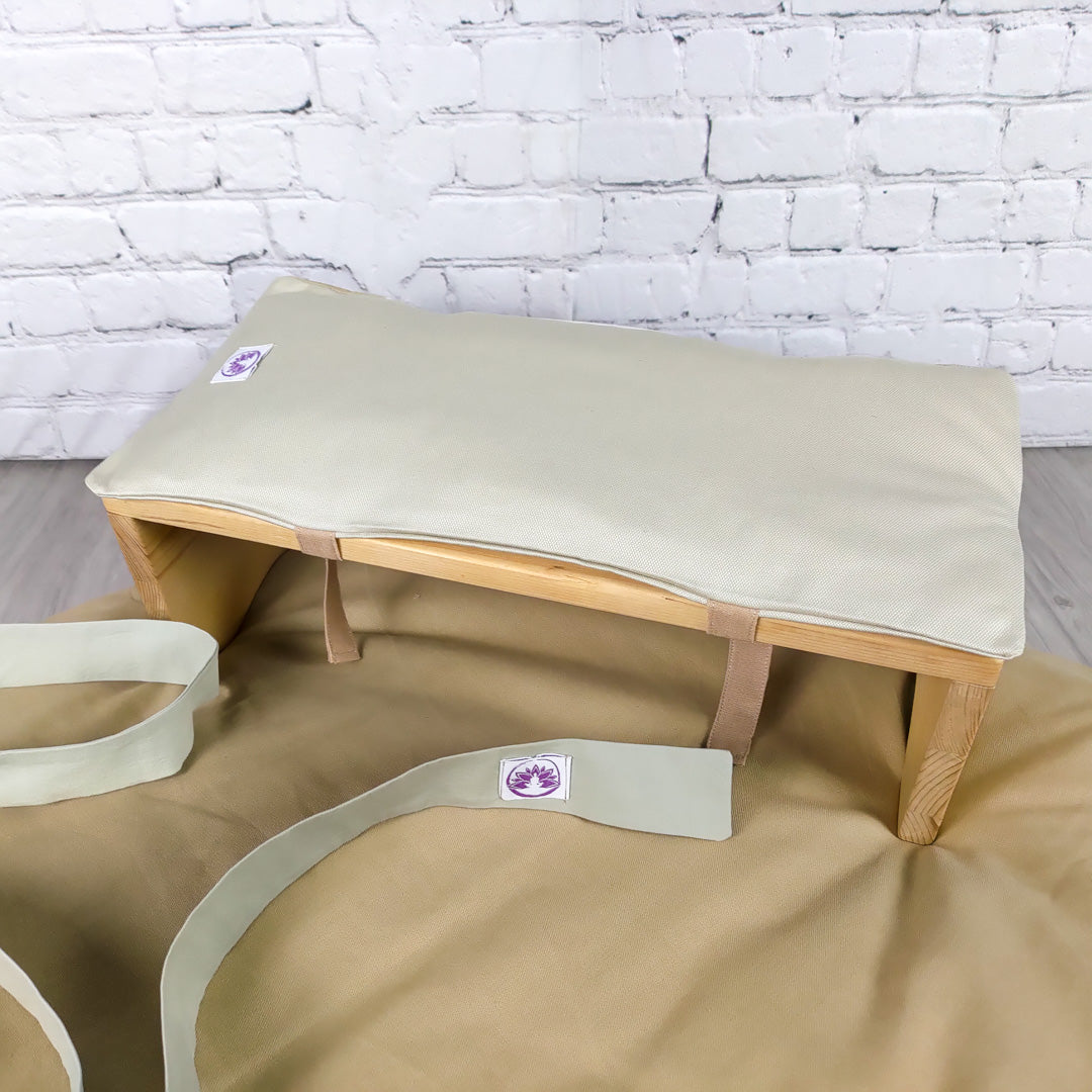 Set meditazione con sgabello cotone naturale chiaro, include panchette imbottite per meditazione confortevole