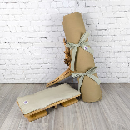Set meditazione con sgabello cotone naturale chiaro, ideale per pratiche di meditazione e relax