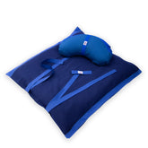Set meditazione con zafu a mezzaluna cotone blu di Shop Zen per un comfort ottimale durante la meditazione