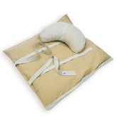 Set meditazione con zafu a mezzaluna cotone naturale chiaro, cuscini di supporto lombari e per schiena.