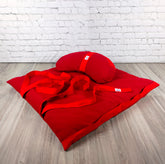 Set meditazione con zafu a mezzaluna cotone rosso, cuscini di supporto comodi per pratiche yoga
