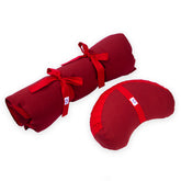 Set meditazione con zafu a mezzaluna cotone rosso composto da cuscino e tappetino per un supporto ottimale
