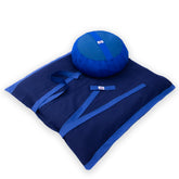 Set meditazione con zafu classico cotone blu, cuscini di supporto lombari e per schiena per una postura comoda